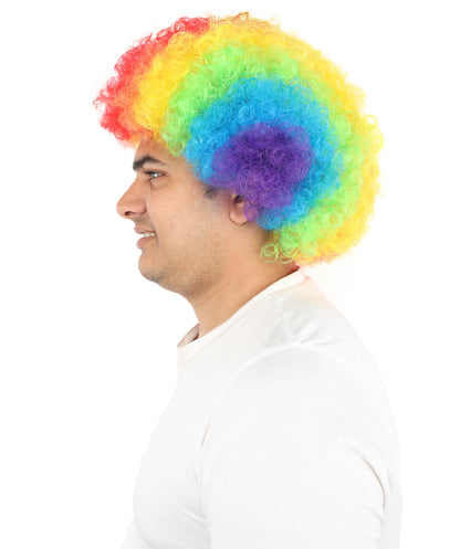 HPO Unisex Rainbow Afro Clown Wig | Multicolor Hairpiece with Standard Cap Design | Suitable for Cosplay, Parties, and Themed Events