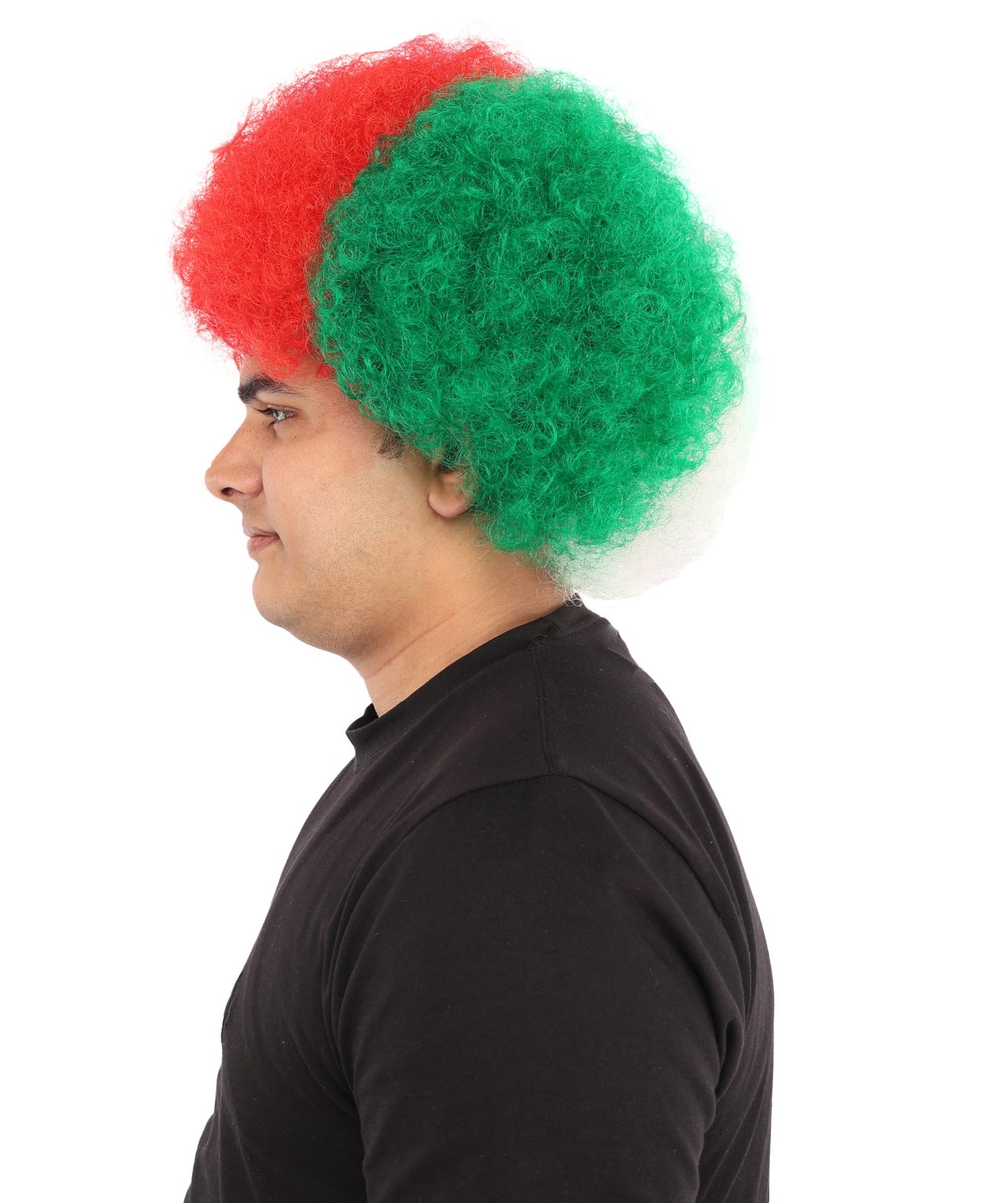 HPO Unisex Jordan Flag Clown Wig – Curly Red, Black, and Green Sport Hairpiece | Ideal for  National Celebrations & Parties