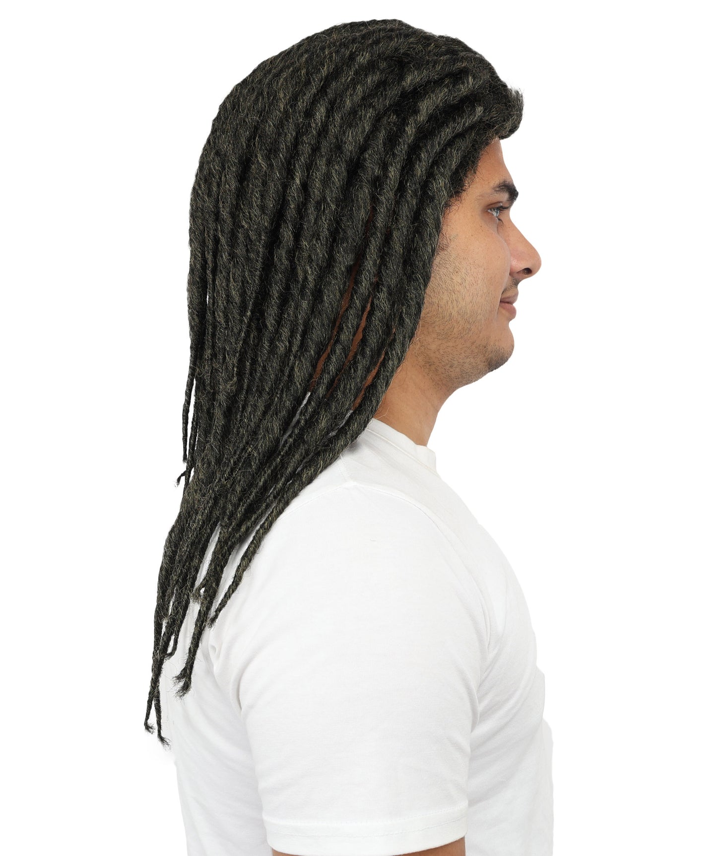HPO Men's Fantasy Black Tribal Wig | Long Black Synthetic Hair with Adjustable Cap for Cosplay, Themed Events, Halloween, Stage & Roleplay