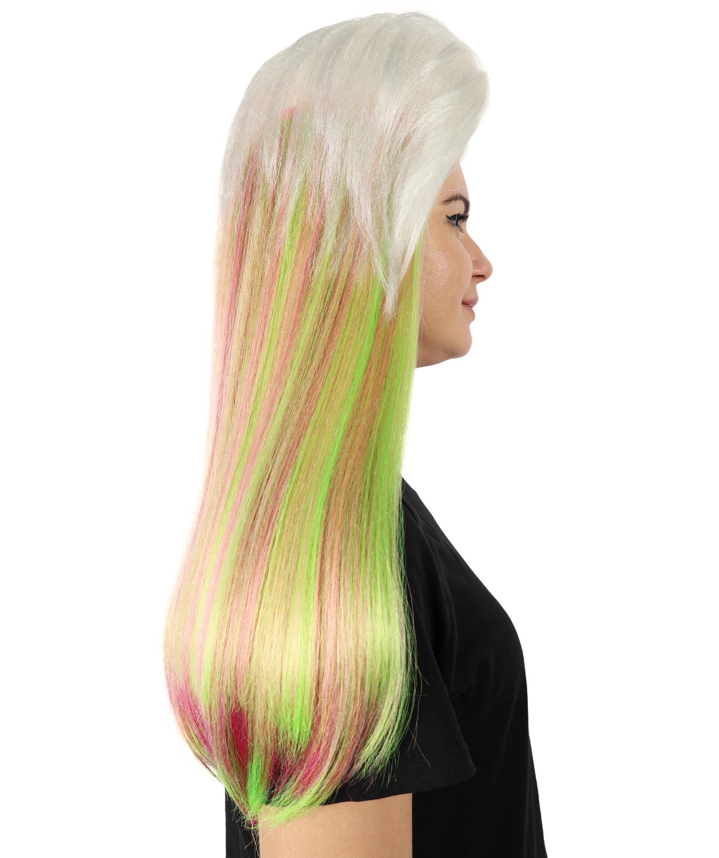 HPO Women’s Rainbow Long Wavy Bob Wig with Bangs | Synthetic Hair | Daily Wear, Cosplay, or Costume Use