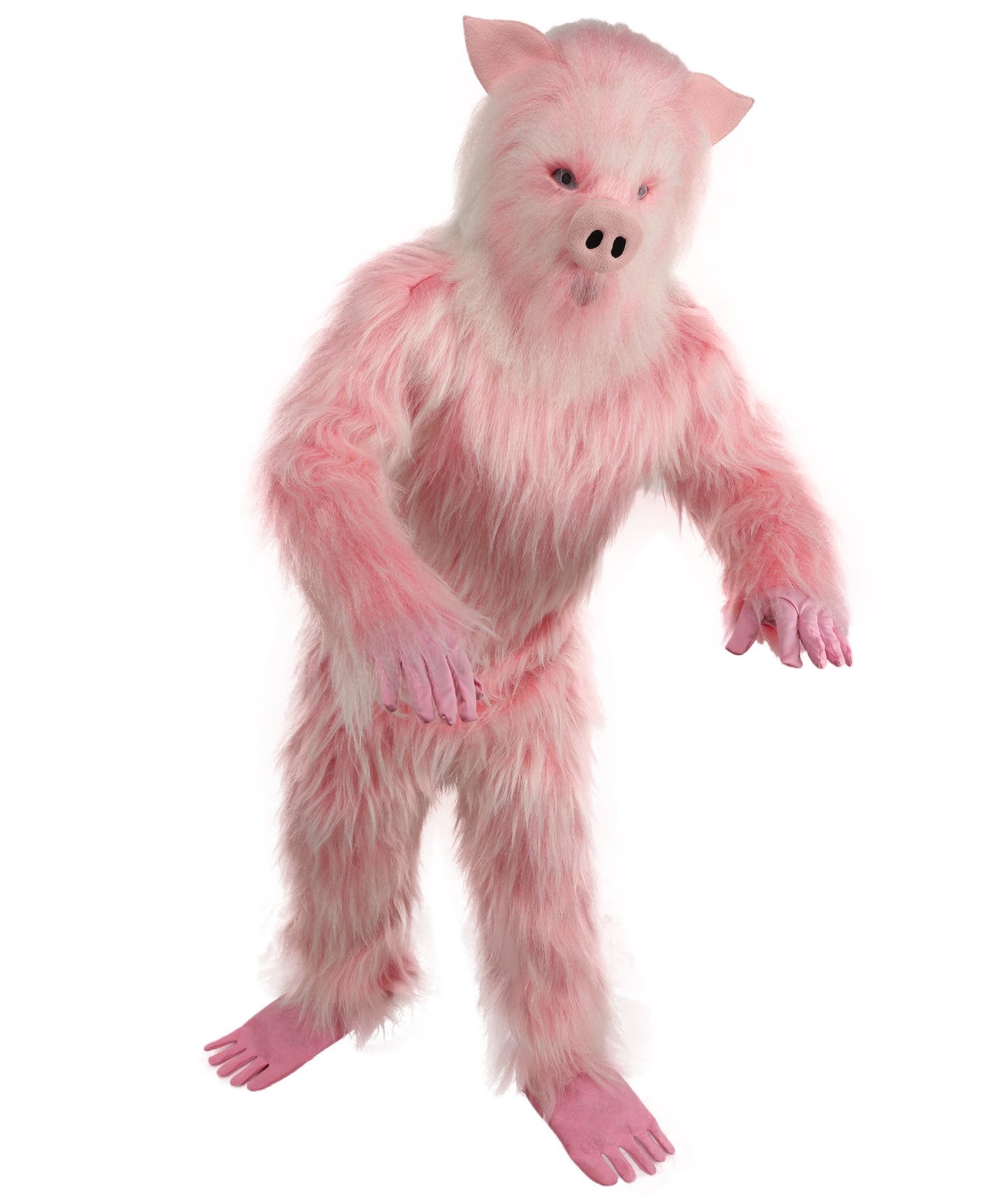 HPO Adult White & Pink Animal Fur Monster Bundle Costume & Mask Set – Full Body Suit with 13 Inch Head Mask for Adults | Funny Furry Pig-Inspired Outfit for Cosplay, Theatre & Halloween Party Events