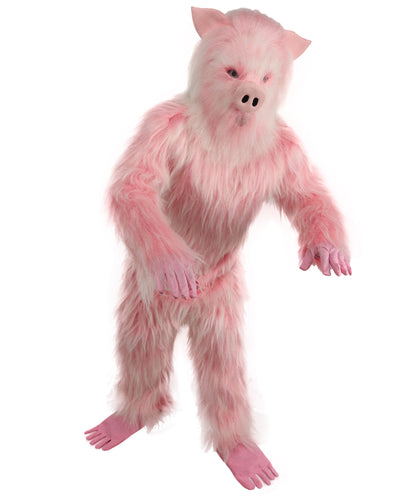HPO Adult White & Pink Animal Fur Monster Bundle Costume & Mask Set – Full Body Suit with 13 Inch Head Mask for Adults | Funny Furry Pig-Inspired Outfit for Cosplay, Theatre & Halloween Party Events