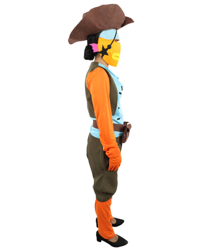 HPO Women's Fish Character Style Costume – Multicolor Outfit with Matching Cap and Belt | Theme Party & Cosplay Presentation Wear