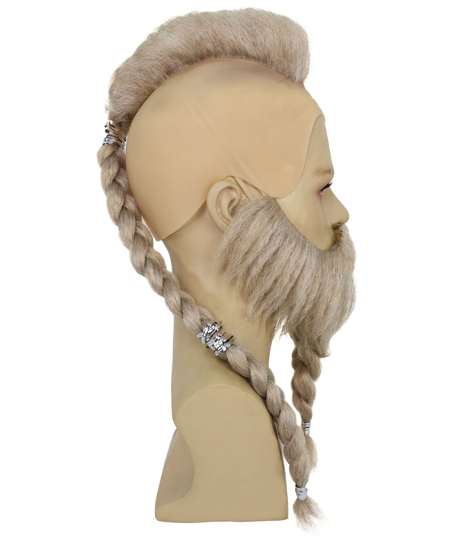 HPO Men's Viking Warrior Wig Mustache & Beard Set | Long Blonde Braided Hair with Mohawk and Tied Beard | Accessories for Halloween Cosplay & Festivals