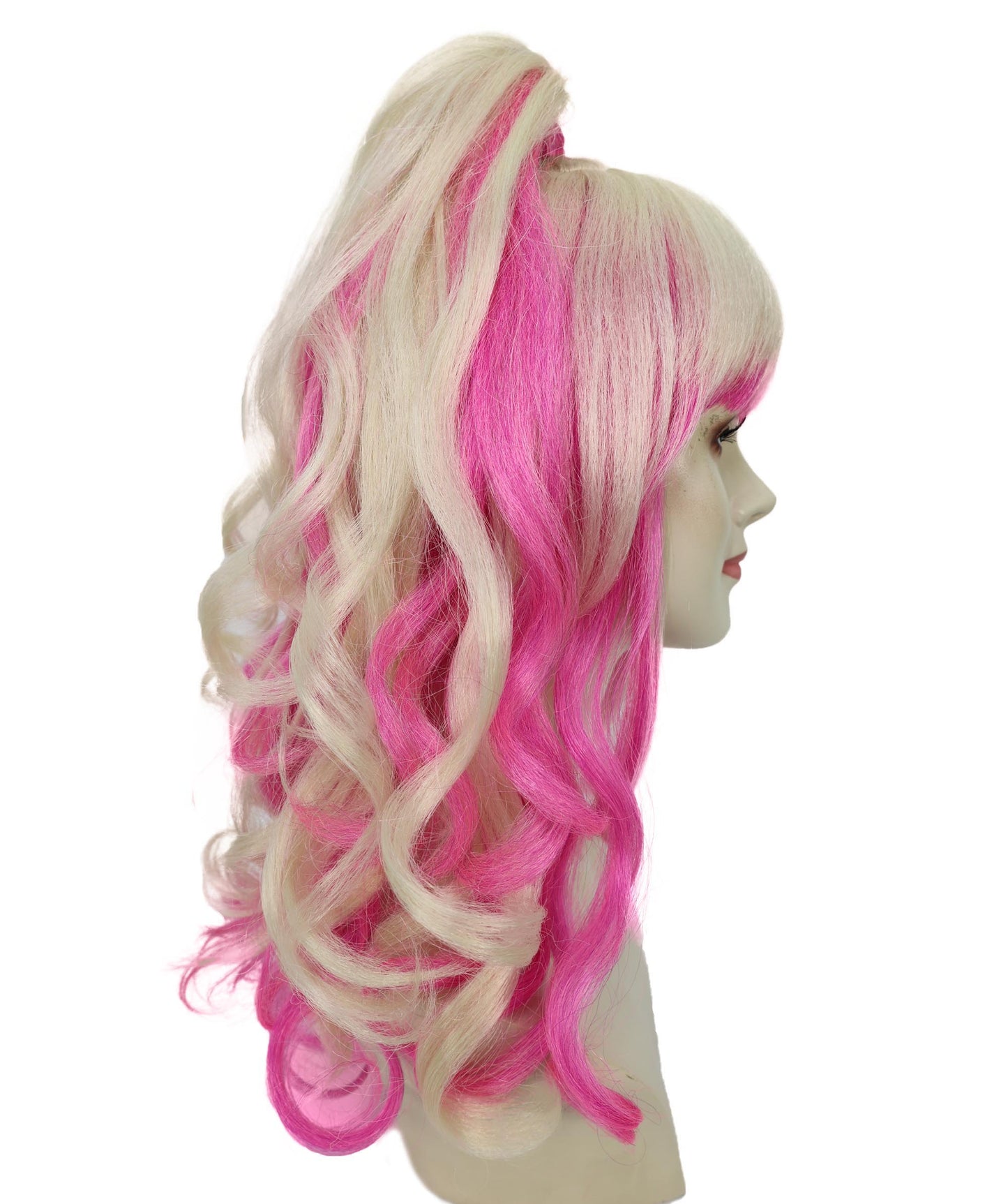 HPO Women’s Fairy Fantasy Blonde & Pink Magical High Ponytail Wig | Halloween and Cosplay Wig | Flame-retardant Synthetic Fiber