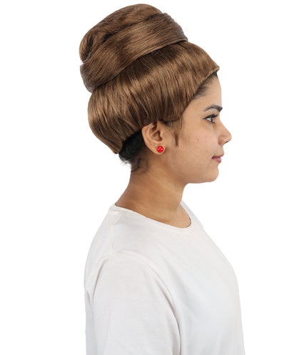 HPO Women's Brown Iconic Diva Roleplay Wig | Flame-resistant Synthetic Fiber with Capless Cap | Ideal for party, Halloween, cosplay, theater, drag, performance, costume events