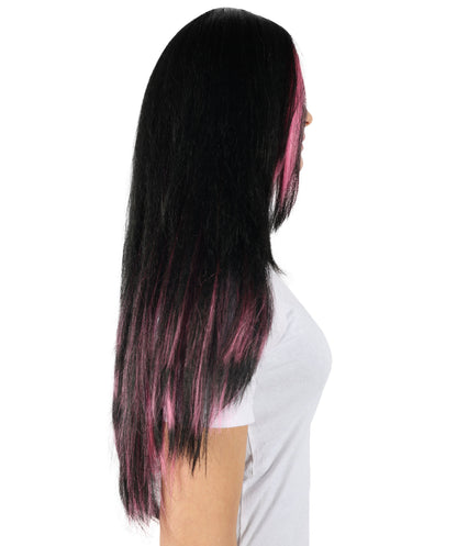 HPO Women's Hot Sell Fashion Long Black & Pink Mix Straight Hair Wigs | Stylish & Trendy Wig for Daily Wear, Parties Cosplay |Comfortable & Lightweight