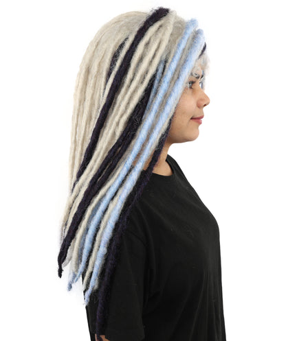 HPO Women's Long Straight Fantasy Dreadlocks Wig – Multicolor Highlights for a Magical Sleek Look | Ideal for Cosplay, Themed Parties, and Fantasy Characters