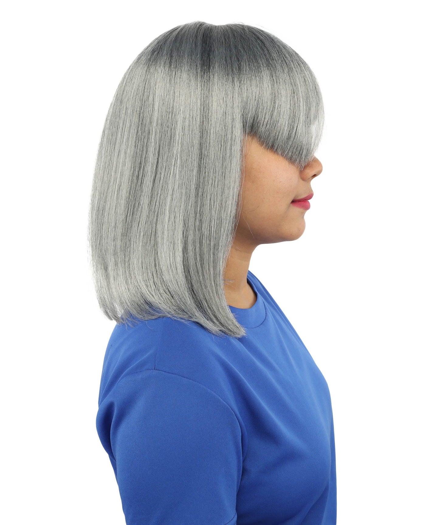 HPO Adult Women's Asymmetrical Bangs Bob Wig | Multiple Color Options | Create of synthetic fiber, sleek straight volume, breathable capless base | Party, Halloween, theater, drag, performance, costume events