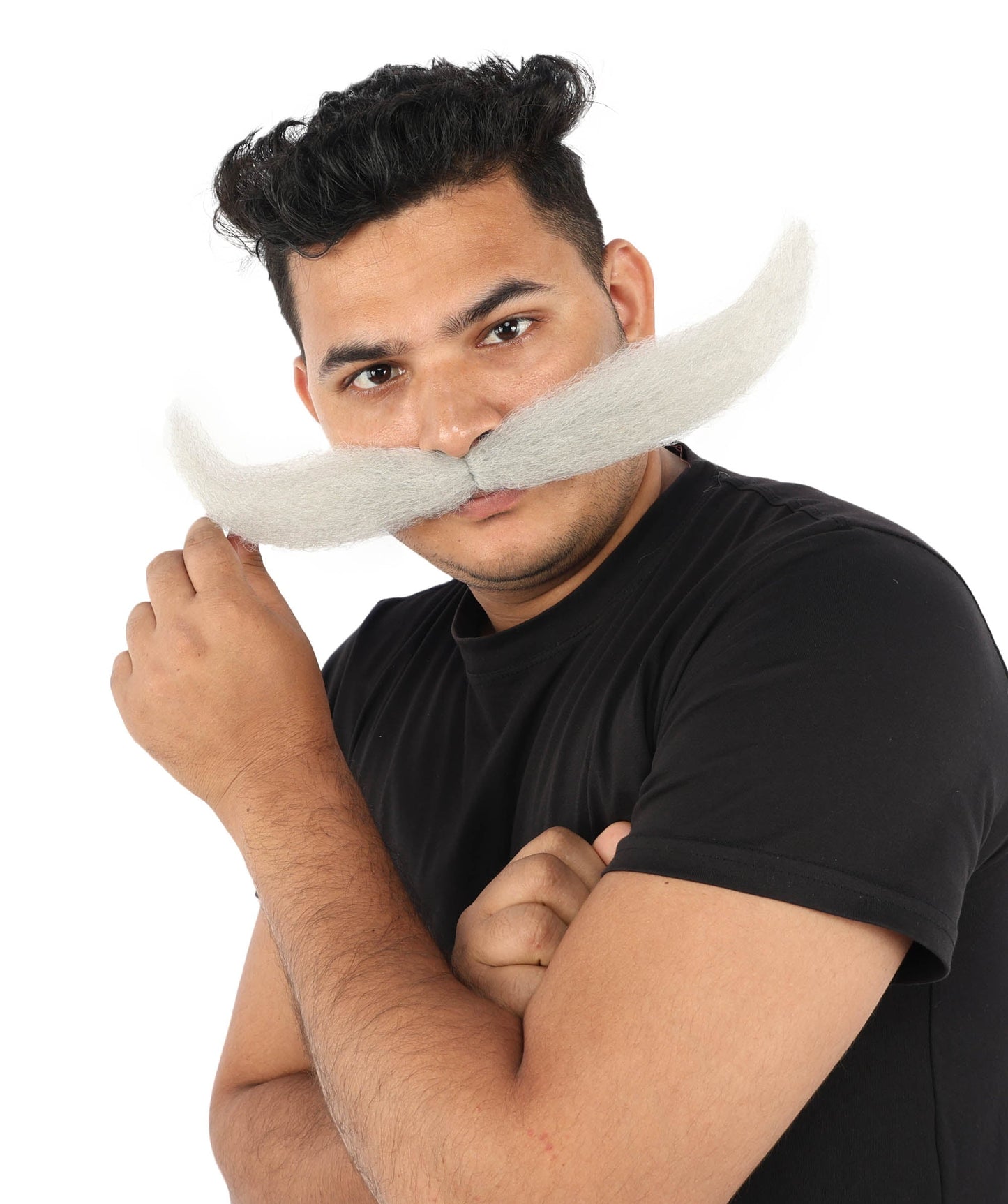 HPO Adult Men's Giant Mustache | Multiple Color Options | Self-Adhesive Fake Mustache | Realistic Costume Facial Hair Accessory for Halloween, Parties & Roleplay