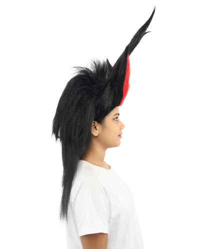 Adult Women’s Black Spiked Horn Wig | Fantasy Hair with Red Accents | Ideal for Gothic Cosplay and Halloween Events