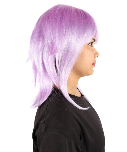 HPO Adult Women’s Anime Cosplay Wig – Short Purple Synthetic Hairpiece, Parties, and Festivals