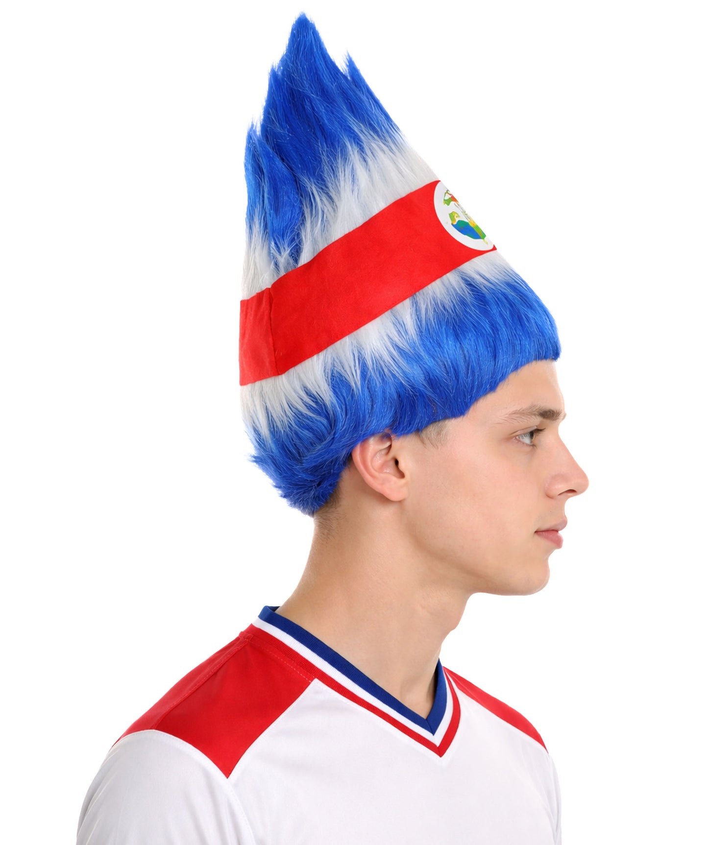 Costa Rica Flag Sport Troll Wig | Fancy  Halloween Wigs | Premium Breathable Capless Cap