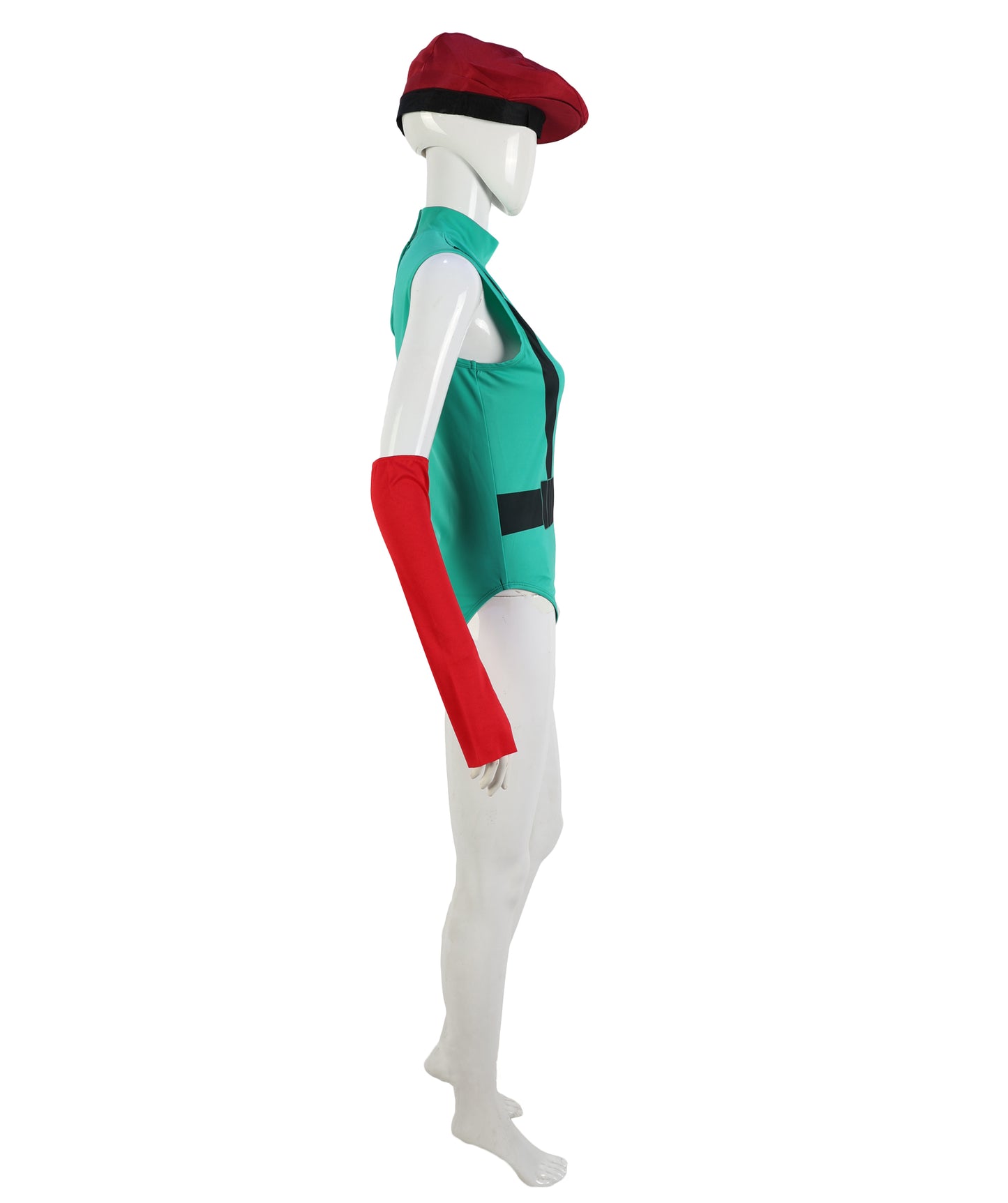 HPO Warrior Green & Red Bodysuit Costume with Helmet & Hand Gloves | Heroine Outfit with Arm Accessories | Designed for Halloween & Party