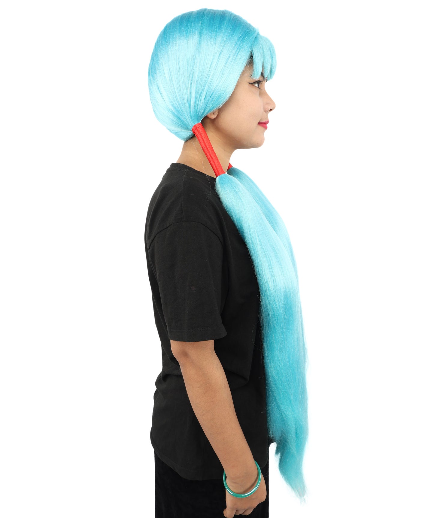 HPO Women's Extra Long Pigtail Wig | Multicolor Options | Floor Length Straight Twin Tails with Bangs, Heat Friendly Synthetic Fiber & Adjustable Cap | Halloween, Fairy Roleplay, Magical Girl Theme, Theater & Carnival