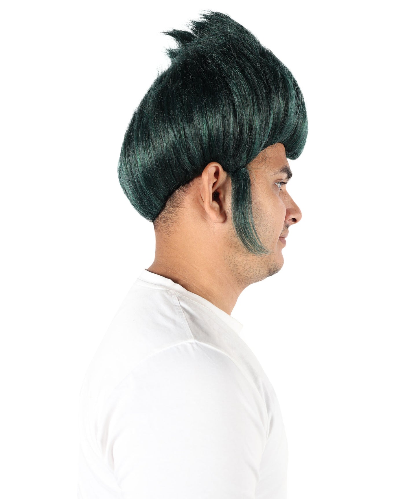 HPO Men's Spiky Gothic Green Wig | Short Layered Hairstyle with Adjustable Straps & Heat-Resistant Fibers for Anime, Halloween & Carnival