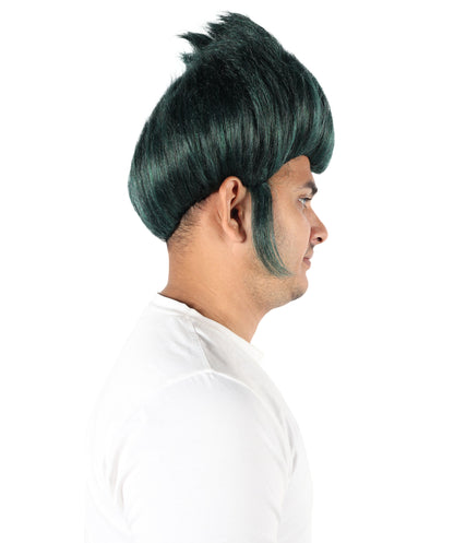 HPO Men's Spiky Gothic Green Wig | Short Layered Hairstyle with Adjustable Straps & Heat-Resistant Fibers for Anime, Halloween & Carnival