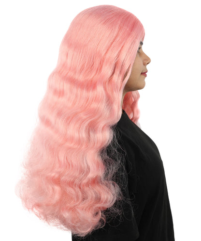 HPO Adult Women's Long Wavy Wig | Multiple Color Options | Center Parted Ginger Curls with Voluminous Ends, Heat Resistant Synthetic Fiber & Breathable Cap | Halloween, Teen Roleplay, Theater, Themed Party & Costume Events