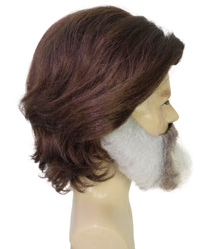 HPO Men's Wild Mountain Wig, Mustache & Beard Set – Rugged Synthetic Hairpiece for Costume Parties, and Festivals