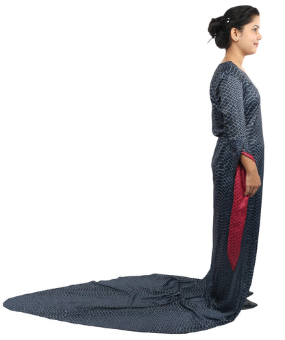 HPO Women's Black Velvet Long Train Gown Costume – Elegant Floor Length Cosplay Dress | Perfect for Halloween, Gothic Parties