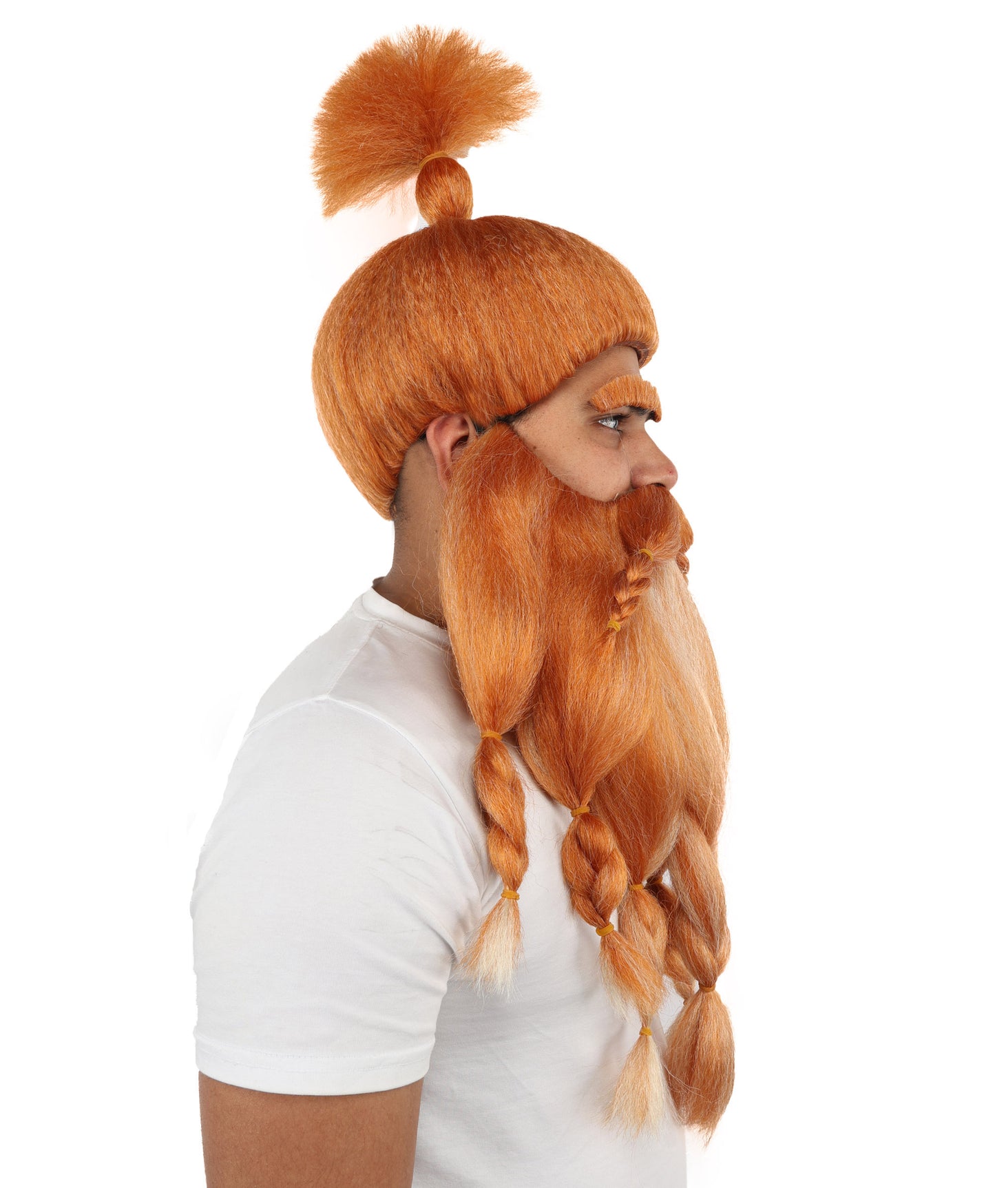 HPO Golden Brown Warrior Wig Beard Mustache Set with Eyeborws for Adults | Synthetic fiber Accessory Set with Capless Cap | Ideal for Halloween , Cosplay and any event