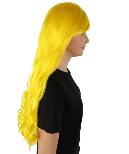 HPO Women's Multicolor Long Curly Wig with Fringe, Flame-retardant Synthetic Fiber