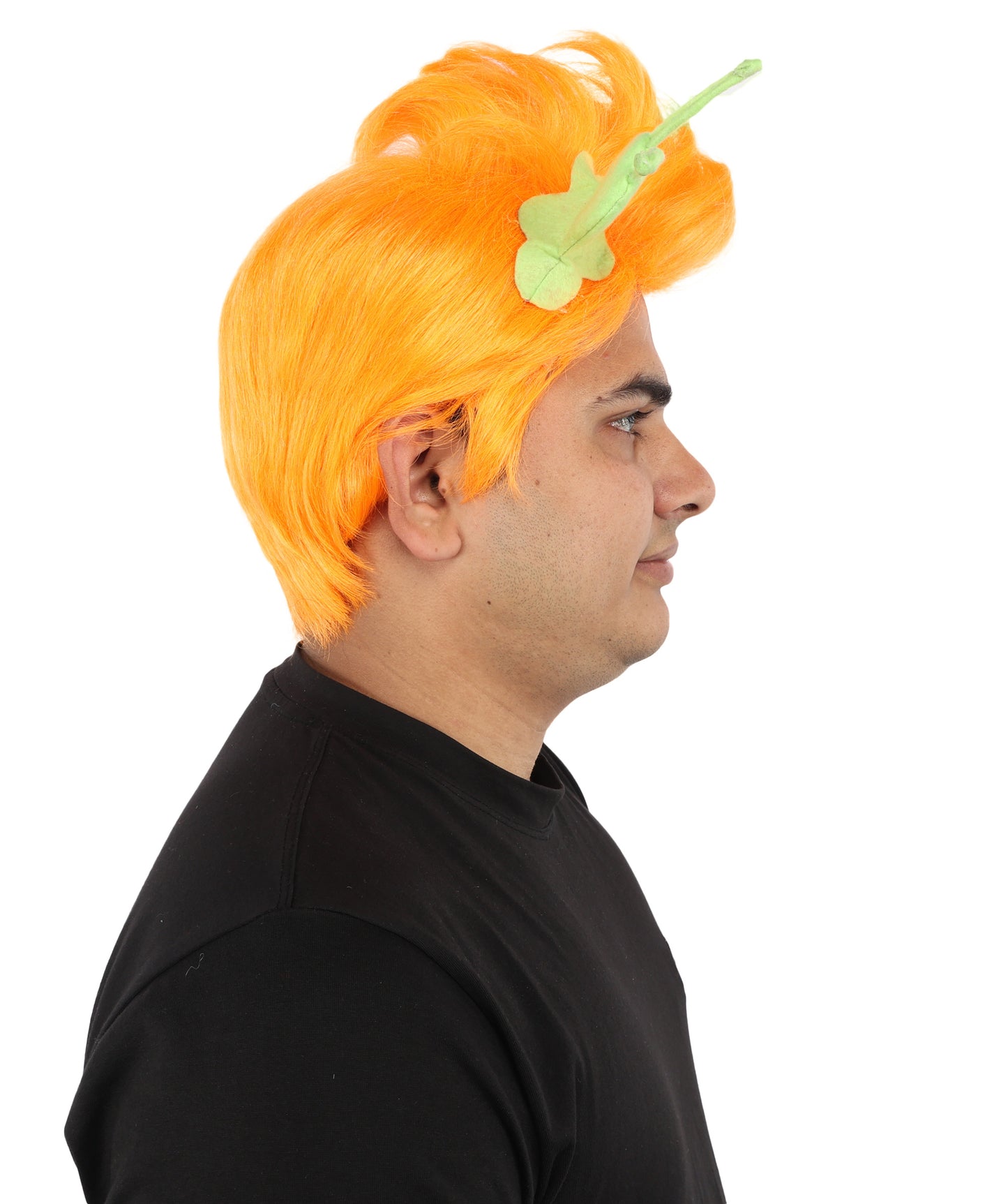 HPO Men's Brain Slug Orange Wig | Medium Spiked Synthetic Hair with Attached Green Alien Plush and Messy Texture | Sci-Fi Cosplay, Halloween, Cartoon Theme Party, and Funny Costume Accessories