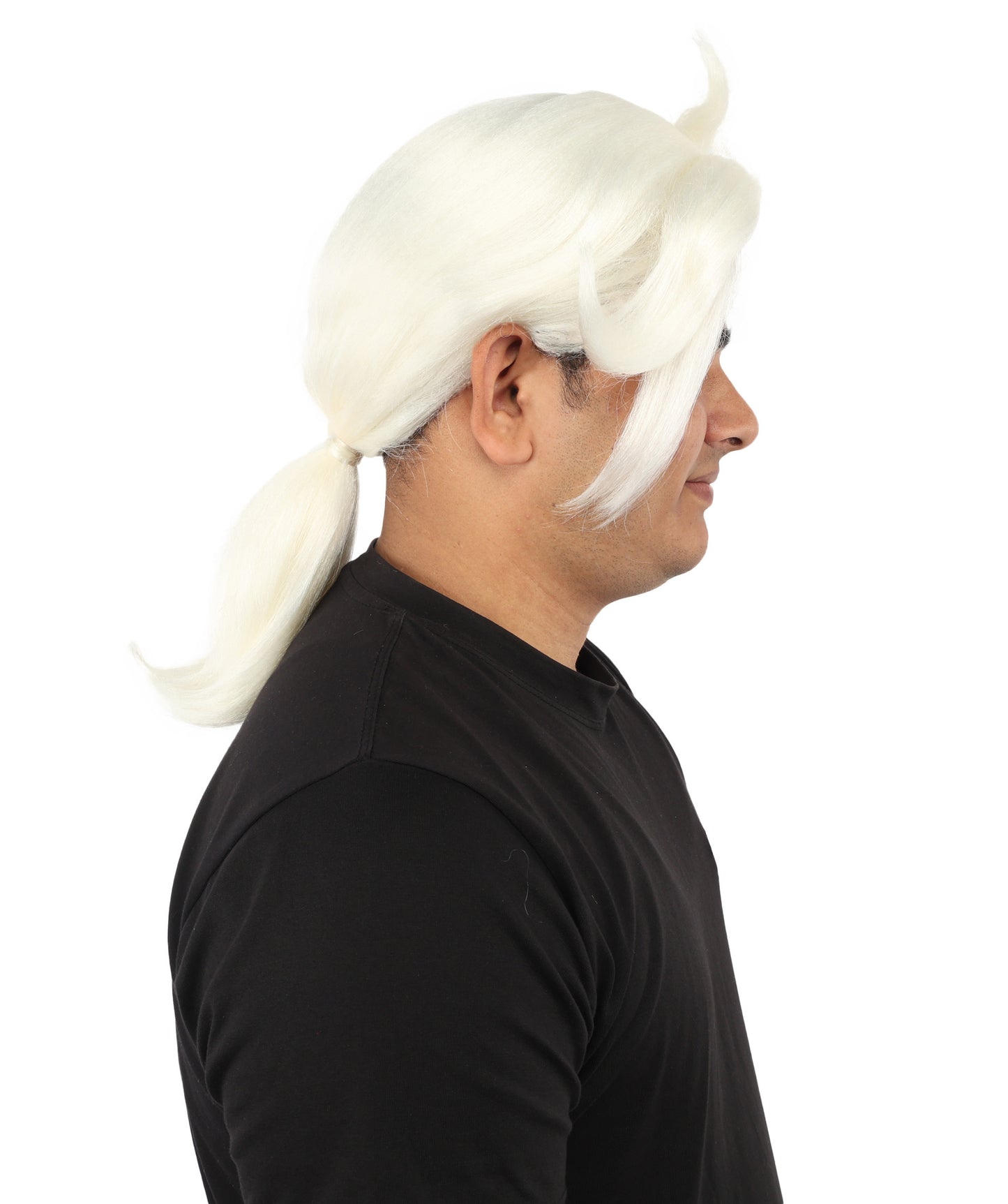 HPO Men's Golden Blonde Curtain Bang Wig | Shoulder Length Wavy Surfer Style, Heat Resistant Synthetic Fiber & Breathable Net | Halloween, Funny Roleplay, Theater, 90s Party & Costume Events