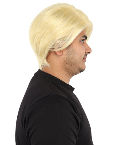 HPO Men’s Blonde Wig with Long Side Bangs  | Flame-retardant Synthetic | Ideal for Cosplay, Halloween & Party Looks
