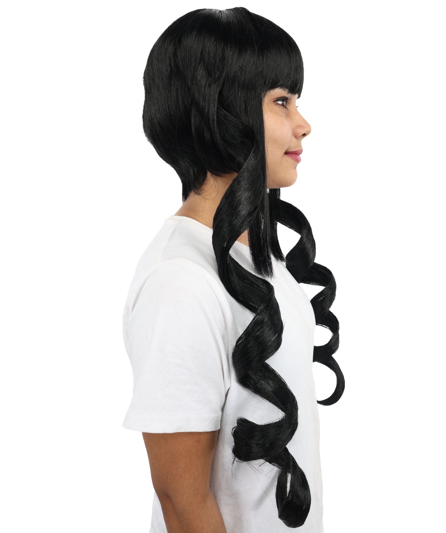 HPO Women's Spiral Curl Black Double Ponytails Wig | Long Synthetic Hairpiece with Twisted Ponytails | Cosplay, Parties, Stage Performances