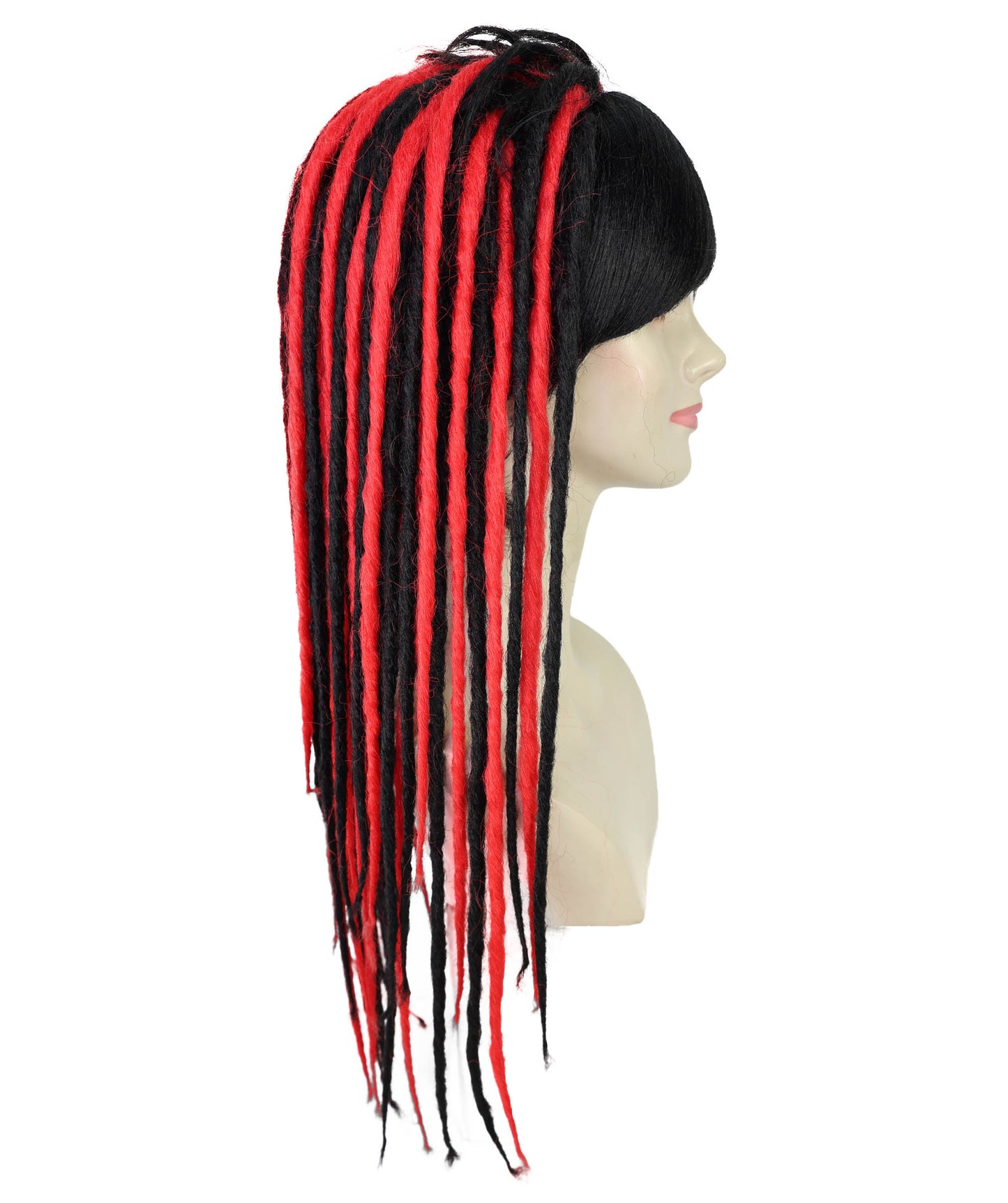 HPO Adult Women’s Long Straight Black and Red Rasta Dreadlocks Wig | Ideal for Halloween | Breathable Capless Cap