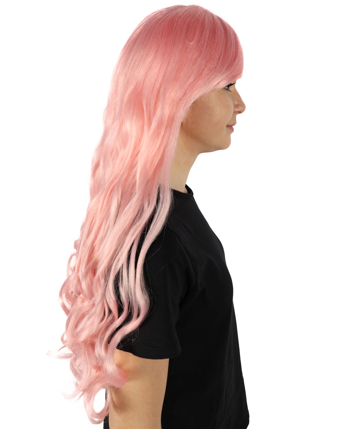 HPO Women's Multicolor Long Curly Wig with Fringe, Flame-retardant Synthetic Fiber