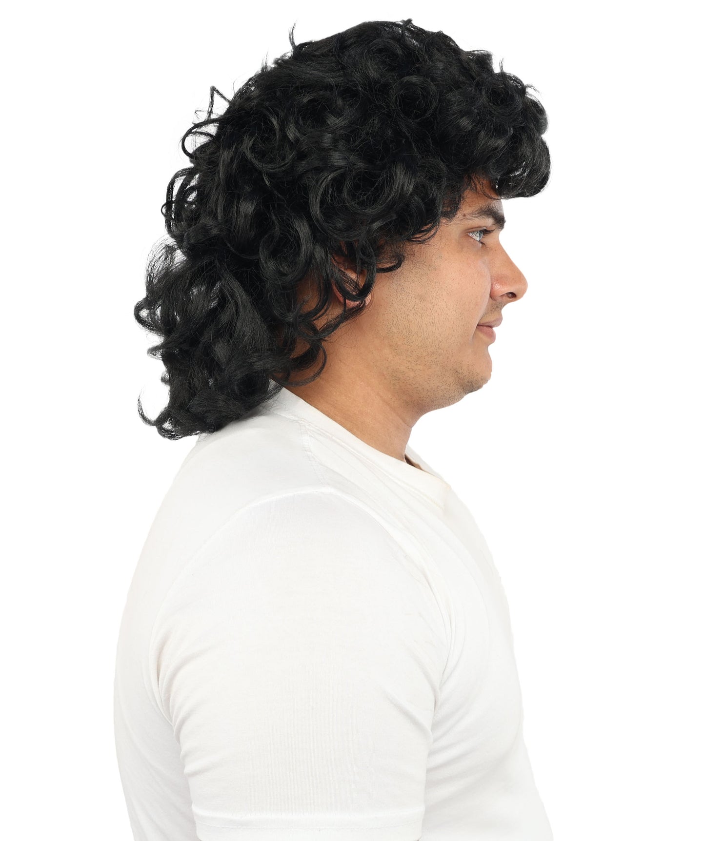 HPO Men’s 80s Light Brown Curly Mullet Wig | Flame-retardant Synthetic Fiber | Retro Movie Character Inspired Hairpiece for Cosplay & Halloween