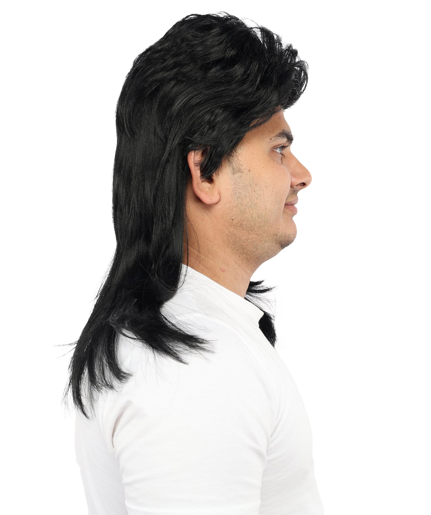 HPO Men’s 20 Inch Black Mullet Wig | Retro 80s Style with Heat-Resistant Fibers | Short Front, Long Back Synthetic Wig for Halloween, Cosplay & Theme Party Looks