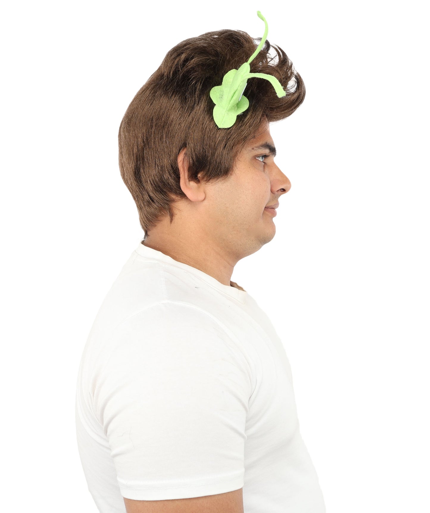HPO Men's Brain Slug Orange Wig | Medium Spiked Synthetic Hair with Attached Green Alien Plush and Messy Texture | Sci-Fi Cosplay, Halloween, Cartoon Theme Party, and Funny Costume Accessories