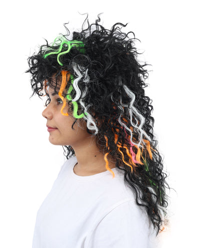 HPO Women's Wild Shaggy Rocker Wig | Multi-colored dark base, create of synthetic fiber, massive frizzy volume, breathable base | Party, Halloween, theater, drag, performance, costume events