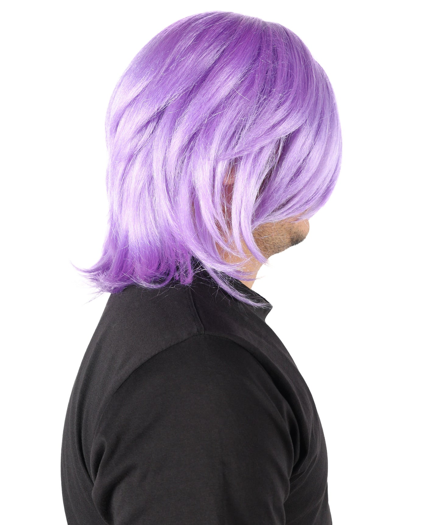 HPO Men's Short Anime Lilac Wig | Layered Synthetic Fiber Hairpiece with Adjustable Cap | Ideal for Anime Characters & Costume Events