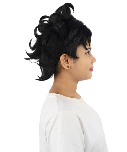 HPO Women's Vintage Pinup Curl Wig | Black synthetic fibers with structured ringlet loops and capless construction | Essential for theatrical stage Halloween drag performance and costume events