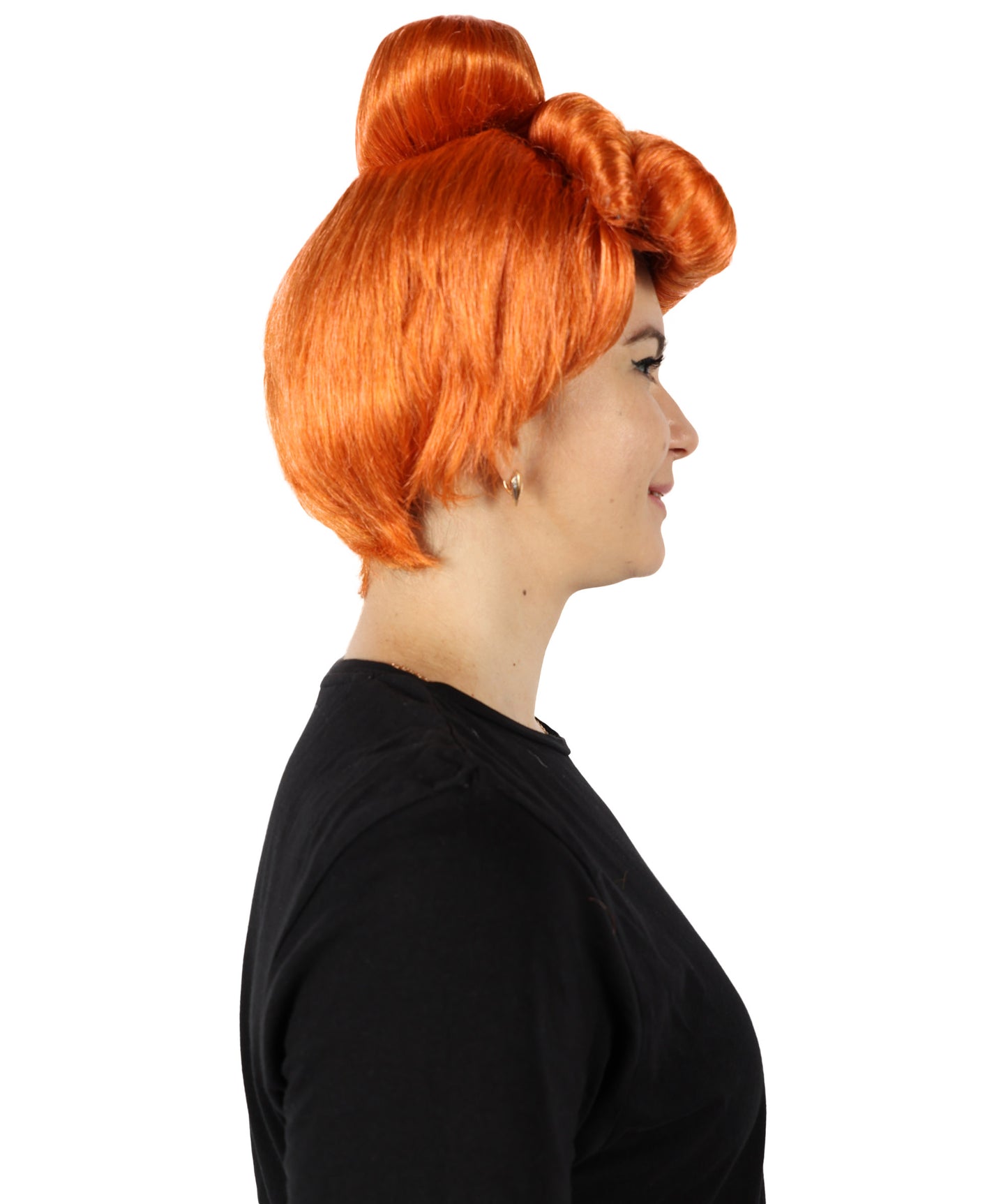 HPO Women's Fictional Character Orange Knot Bun Pompadour Wig I Halloween Wig I Flame-retardant Synthetic Fiber