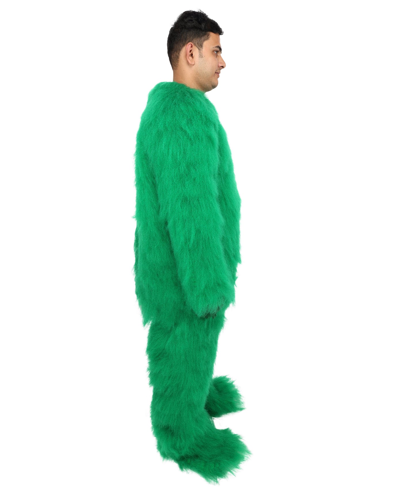 HPO Unisex Green Animal Fur Monster Costume Bundle – 75 Inch Full Outfit with Head Mask & Body Suit | Plush Mascot Style Costume for Halloween and Cosplay