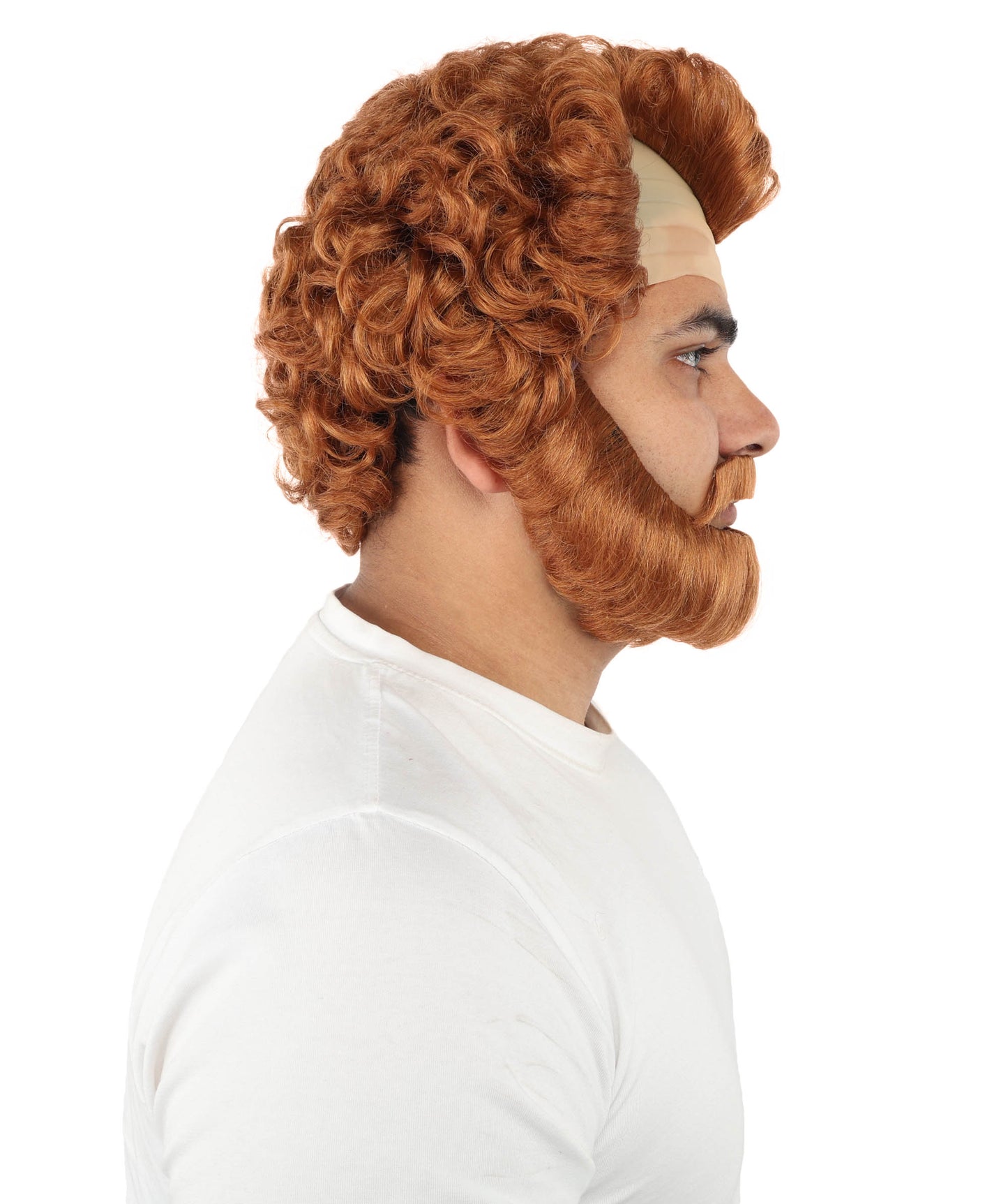 HPO Men’s Short Brown Curly Wig Beard & Mustache Set – Messy Sleepy Style Wig with Natural Afro Curls | Animated Movie-Inspired for Halloween & Cosplay Characters