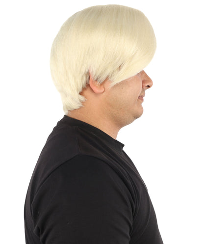 HPO Adult Men's Short Black Side Swept Wig | Thick Layered Bangs with Natural Texture,  Adjustable Cap | Halloween, Themed Party, Stage Performance & Roleplay