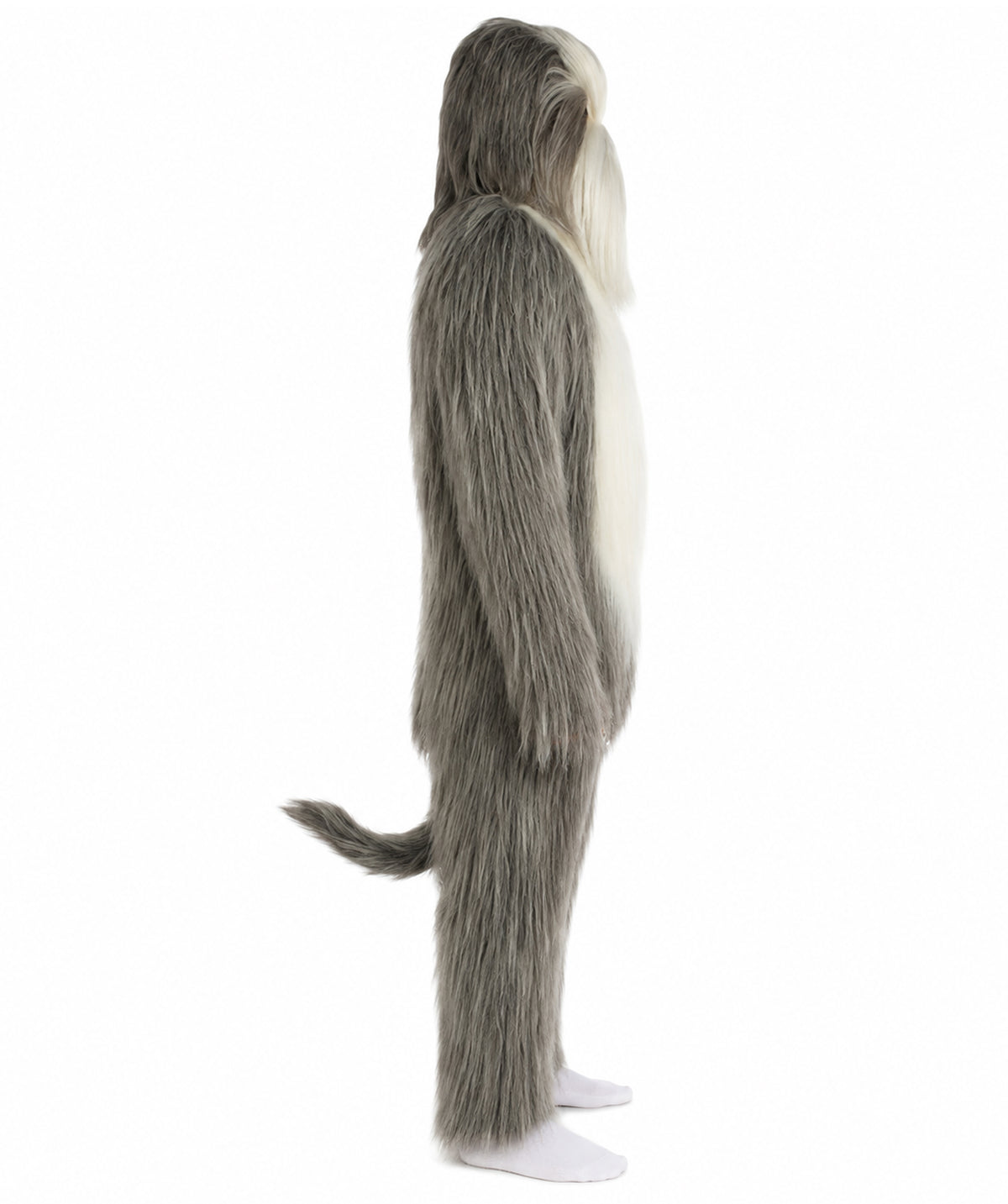 Furry Dog Collection | Men's White and Grey Straight Long Furry Dog Fancy  Costume with Tail