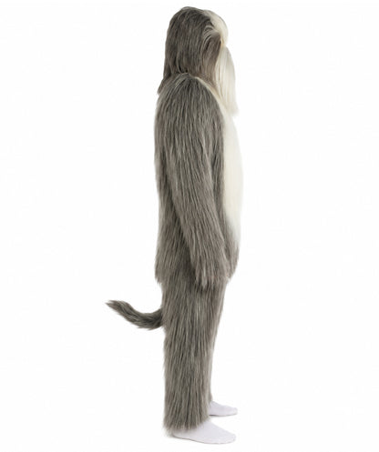 Furry Dog Collection | Men's White and Grey Straight Long Furry Dog Fancy  Costume with Tail