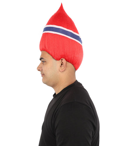 HPO Unisex Norway Flag Troll Wig – Red White Navy Spiky Hair with Capless Cap | Fan Wig for Sports Events, National Celebrations & Parties