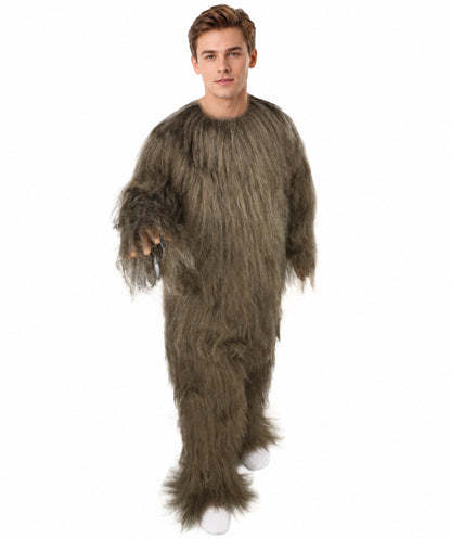HPO Unisex Extreme Hairy Person Costume, Mask and Bundle - Full-Body Hair Suit Extra-Long Ash Brown Costume Wig for Halloween, Cosplay & Parties
