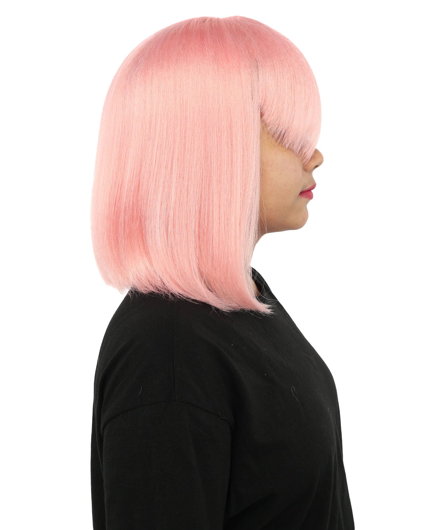 HPO Adult Women's Asymmetrical Bangs Bob Wig | Multiple Color Options | Create of synthetic fiber, sleek straight volume, breathable capless base | Party, Halloween, theater, drag, performance, costume events