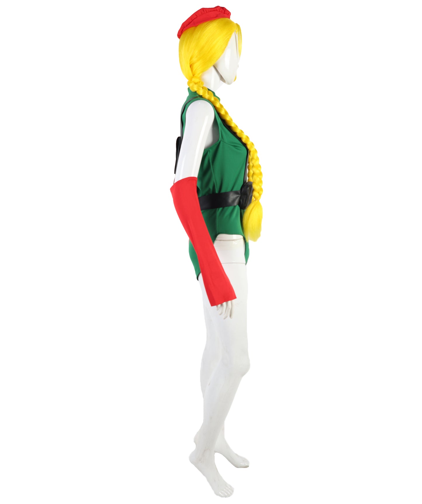 HPO Adult Elite Female Fighter Outfit | Green Bodysuit with Red Beret, Gloves & Black Belt Holster | Cosplay, Halloween & Role Play