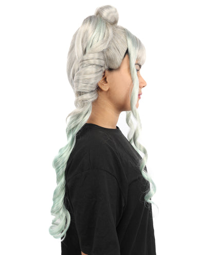 HPO Women's Long Layered Grey Anime-Style Wig with Rounded Bangs | Synthetic  Hair for Halloween, Cosplay, Festivals, Parties & Stage