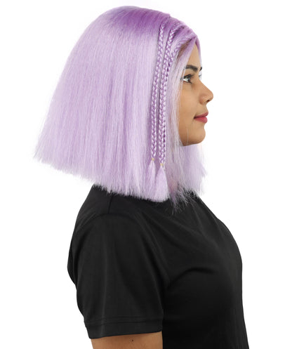 HPO Celebrity-Style 11 Inch Green Rooted Blonde Front Braided Straight Wig | Shoulder-Length Fun, Bold, and Stylish Hairpiece  | Ideal for Halloween, Cosplay, and Themed Parties